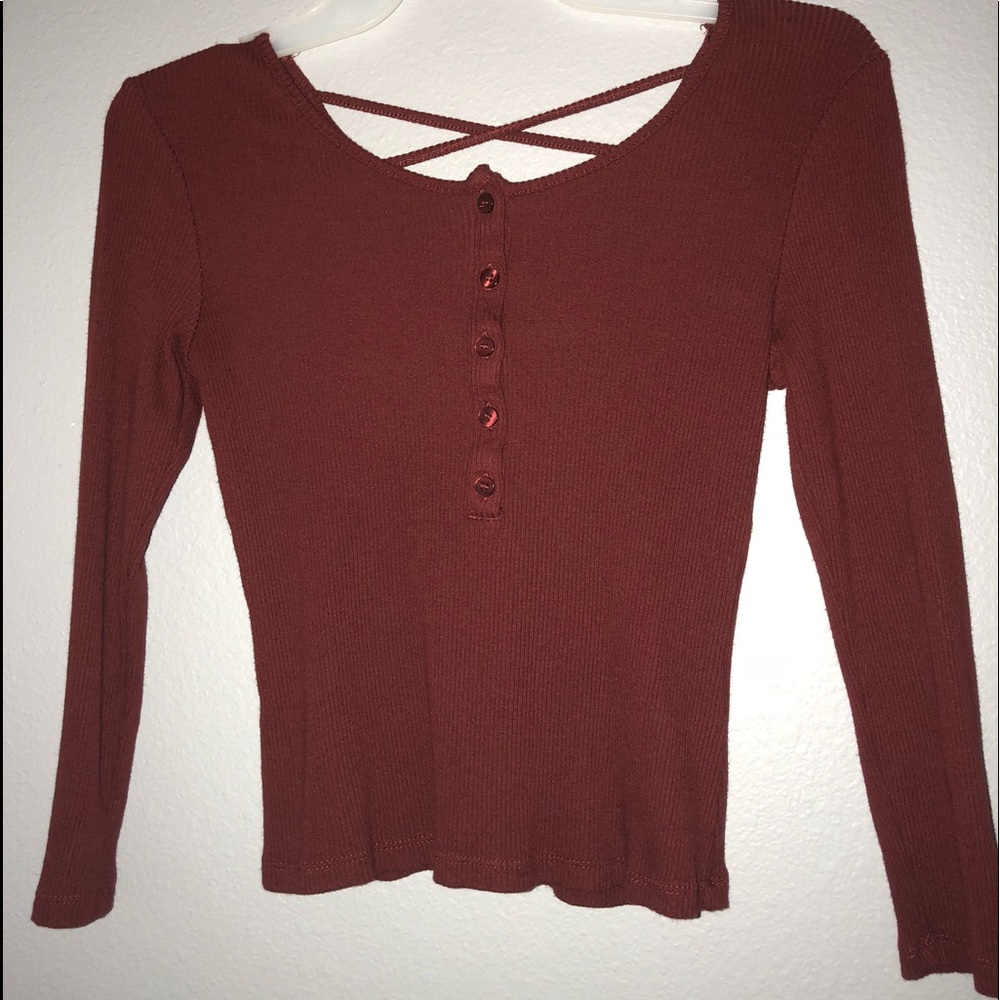 Forever 21 tight fall maroon strap button top